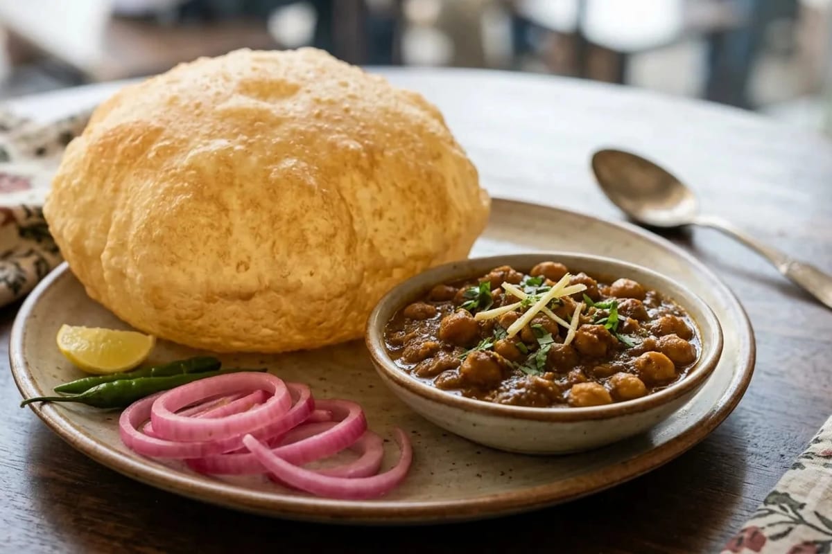 Chole Bhature with chickpea curry